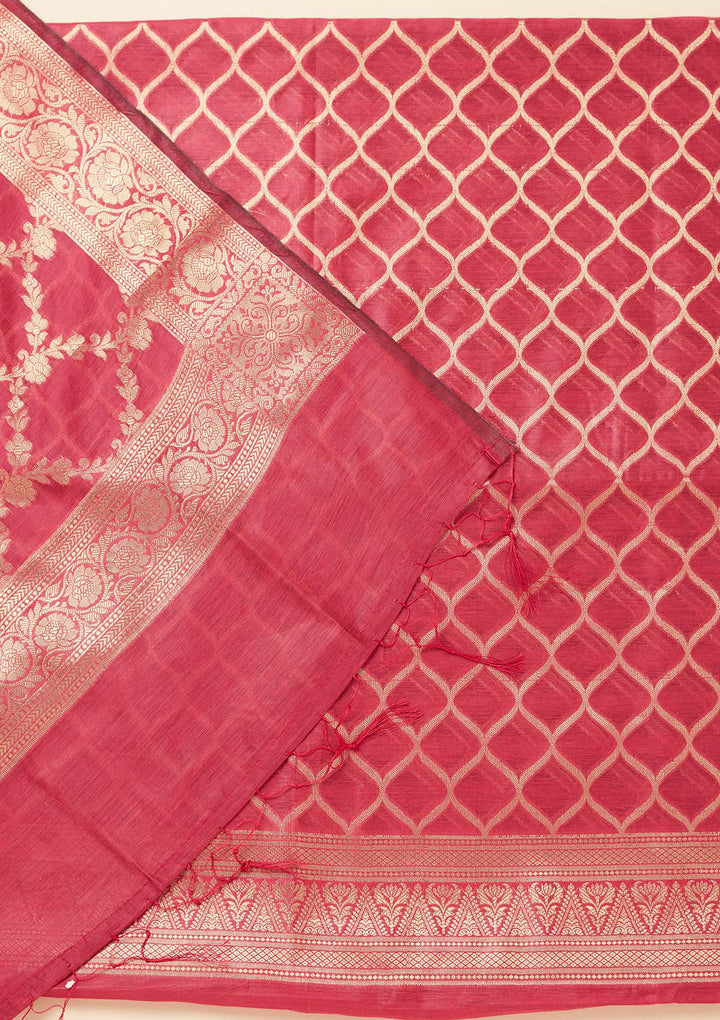 Magenta Pink Zariwork (Gold) Silk Unstitched Salwar Suit