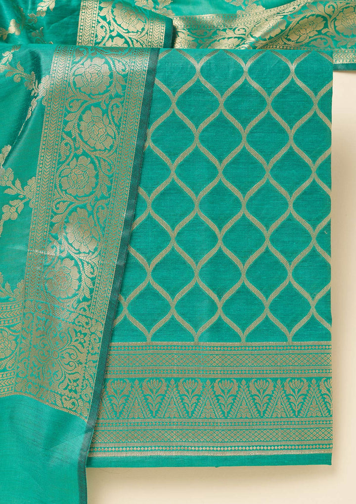 Rama Green Zariwork (Gold) Silk Unstitched Salwar Suit