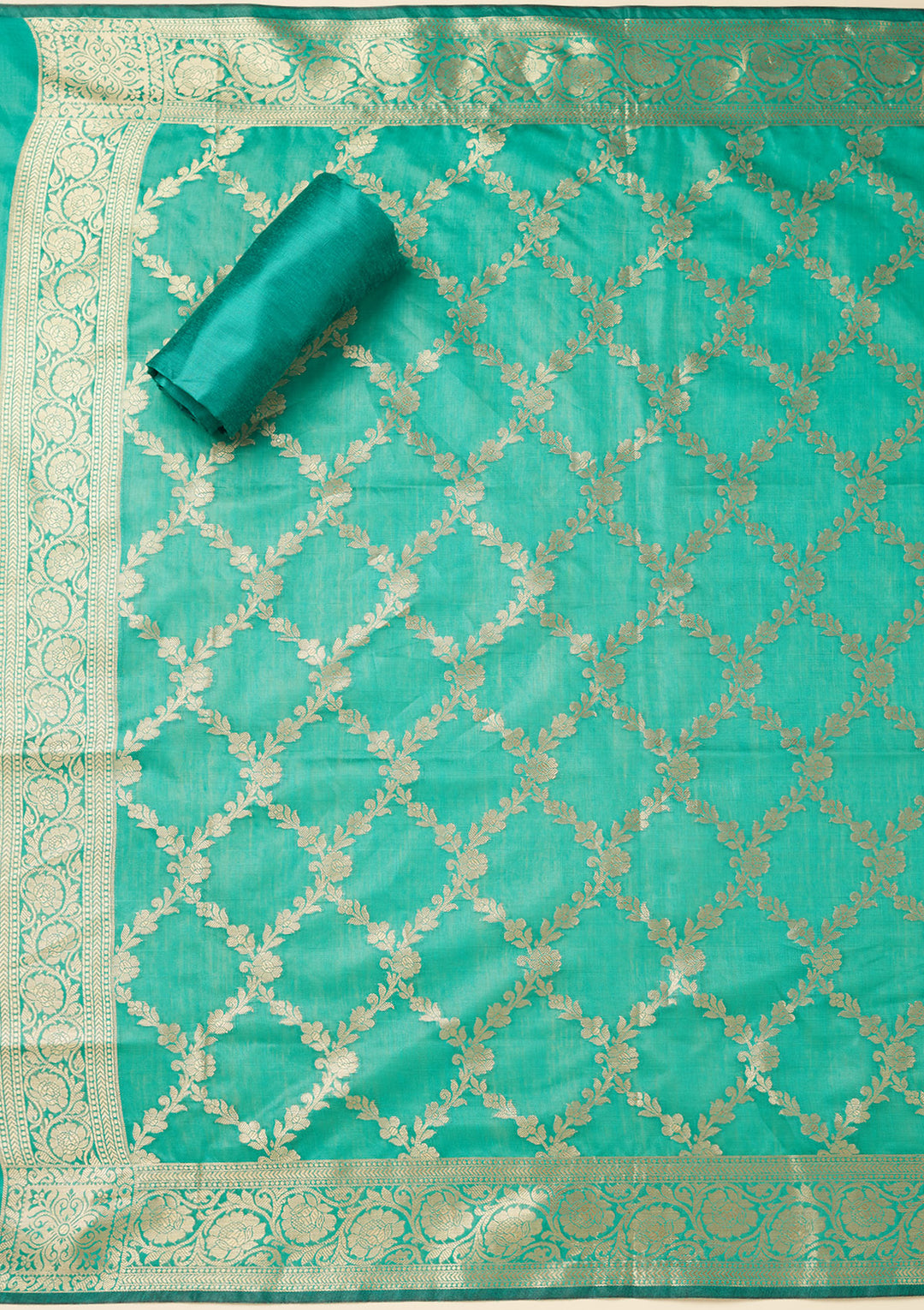 Rama Green Zariwork (Gold) Silk Unstitched Salwar Suit