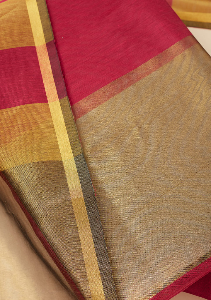 Magenta Pink Zariwork (Gold) Tissue Unstitched Salwar Suit