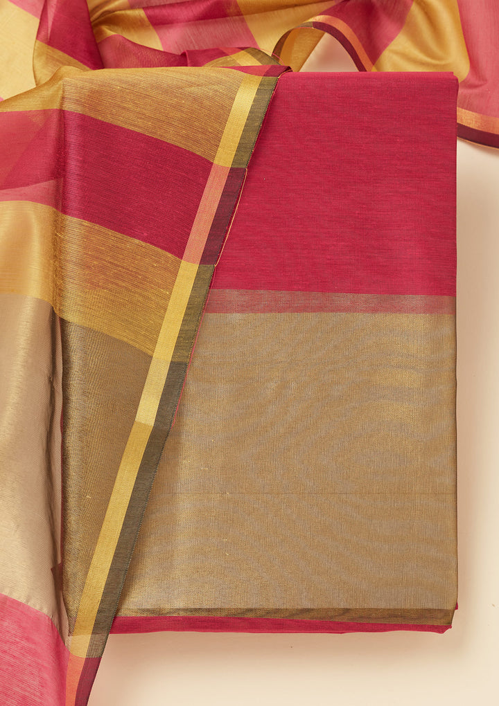 Magenta Pink Zariwork (Gold) Tissue Unstitched Salwar Suit