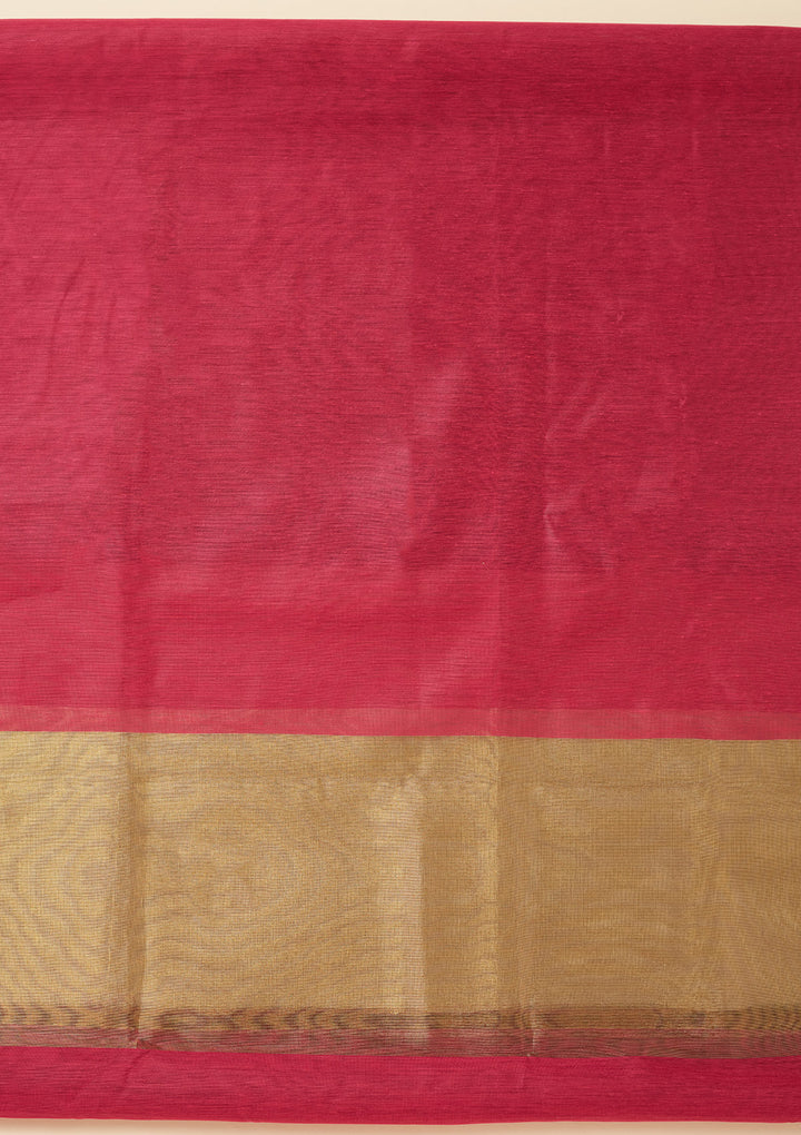 Magenta Pink Zariwork (Gold) Tissue Unstitched Salwar Suit