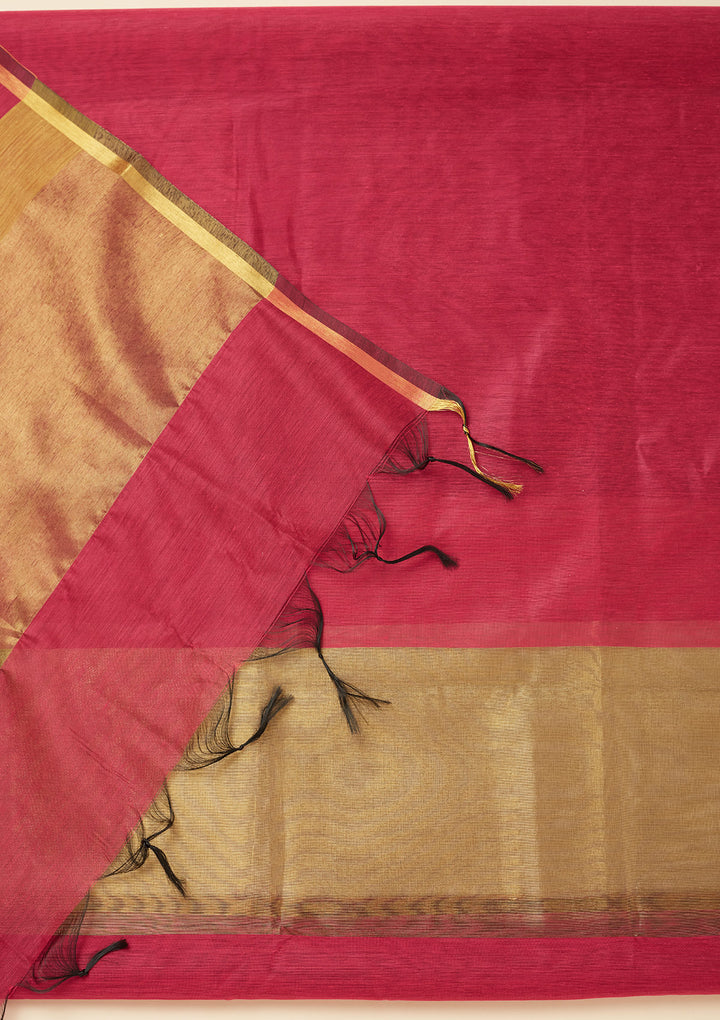 Magenta Pink Zariwork (Gold) Tissue Unstitched Salwar Suit