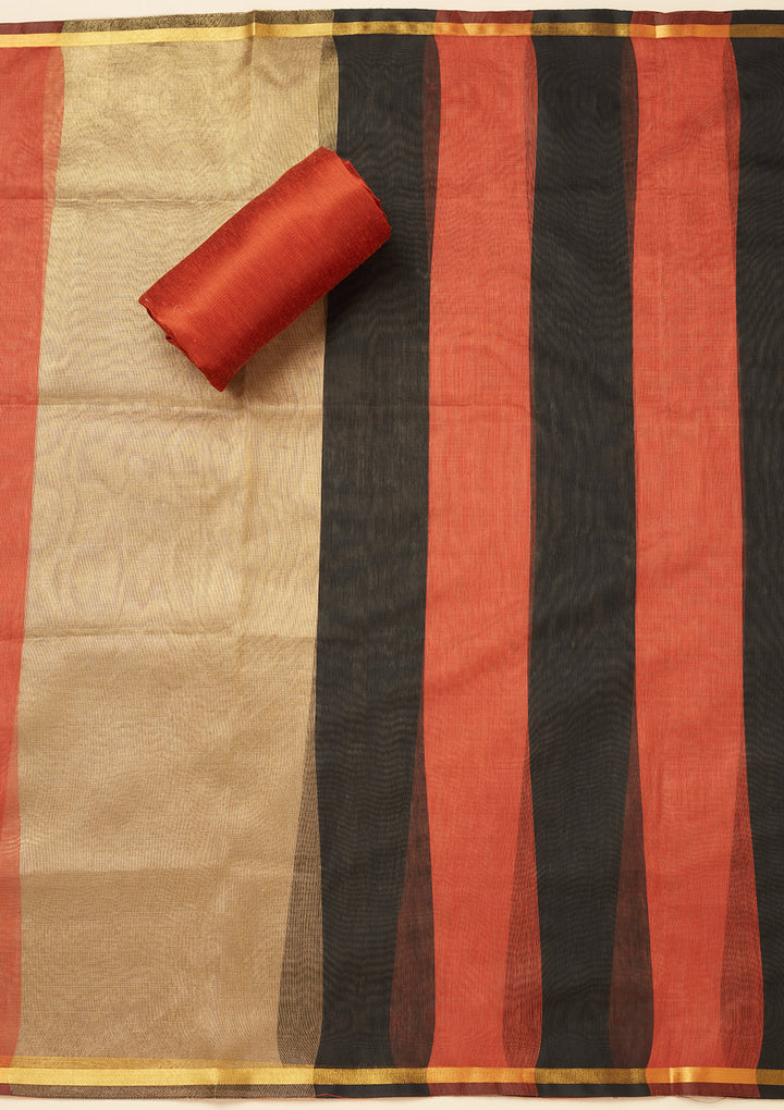 Rust Zariwork (Gold) Tissue Unstitched Salwar Suit