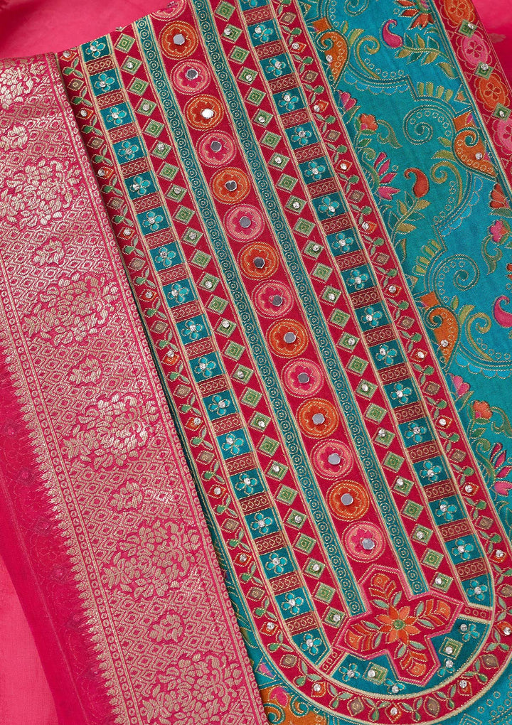 Rama Green Zariwork Dola Silk Unstitched Salwar Suit