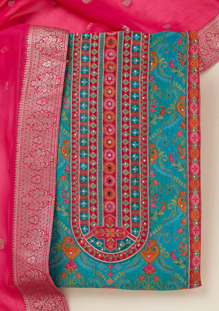 Rama Green Zariwork Dola Silk Unstitched Salwar Suit