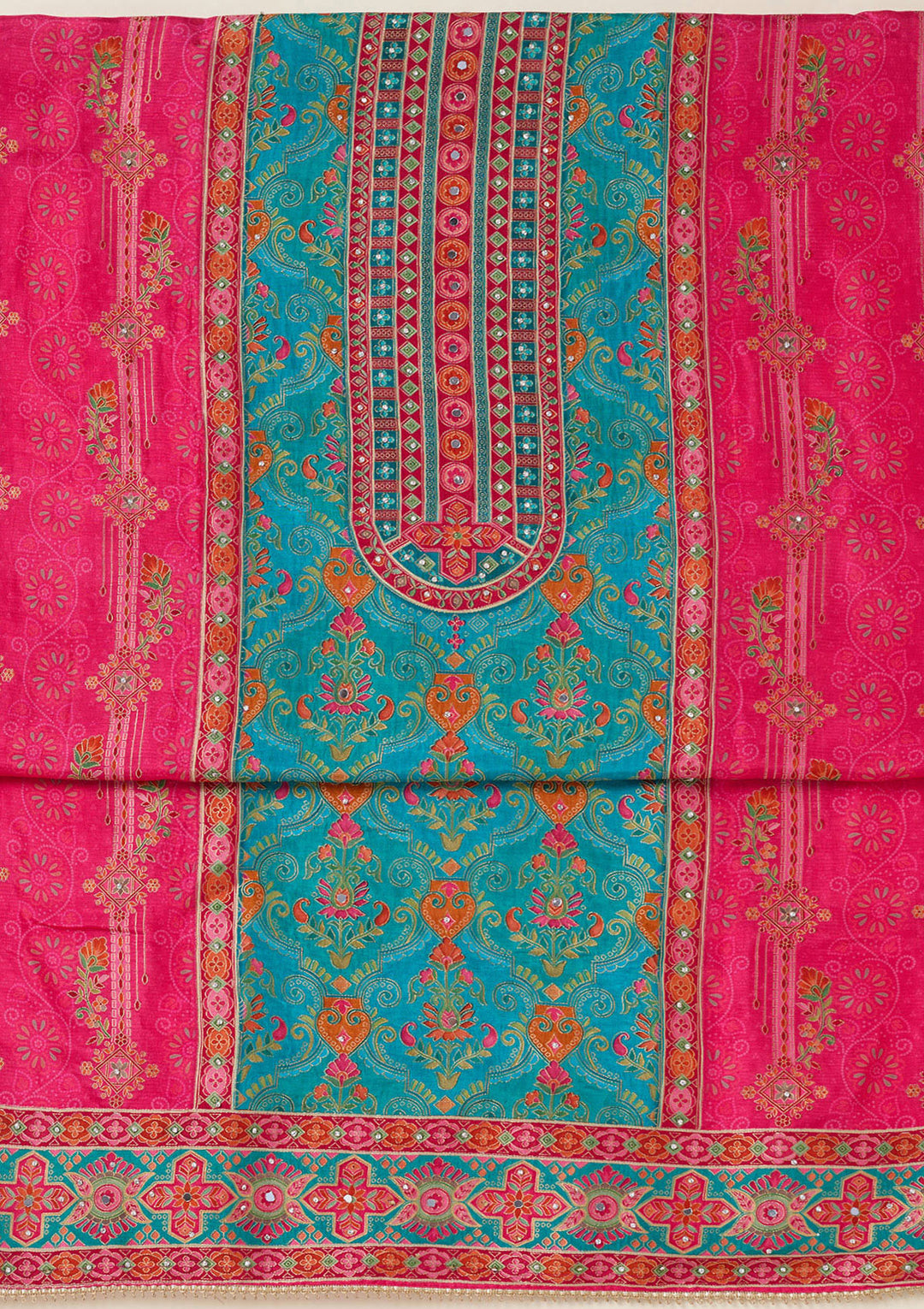 Rama Green Zariwork Dola Silk Unstitched Salwar Suit