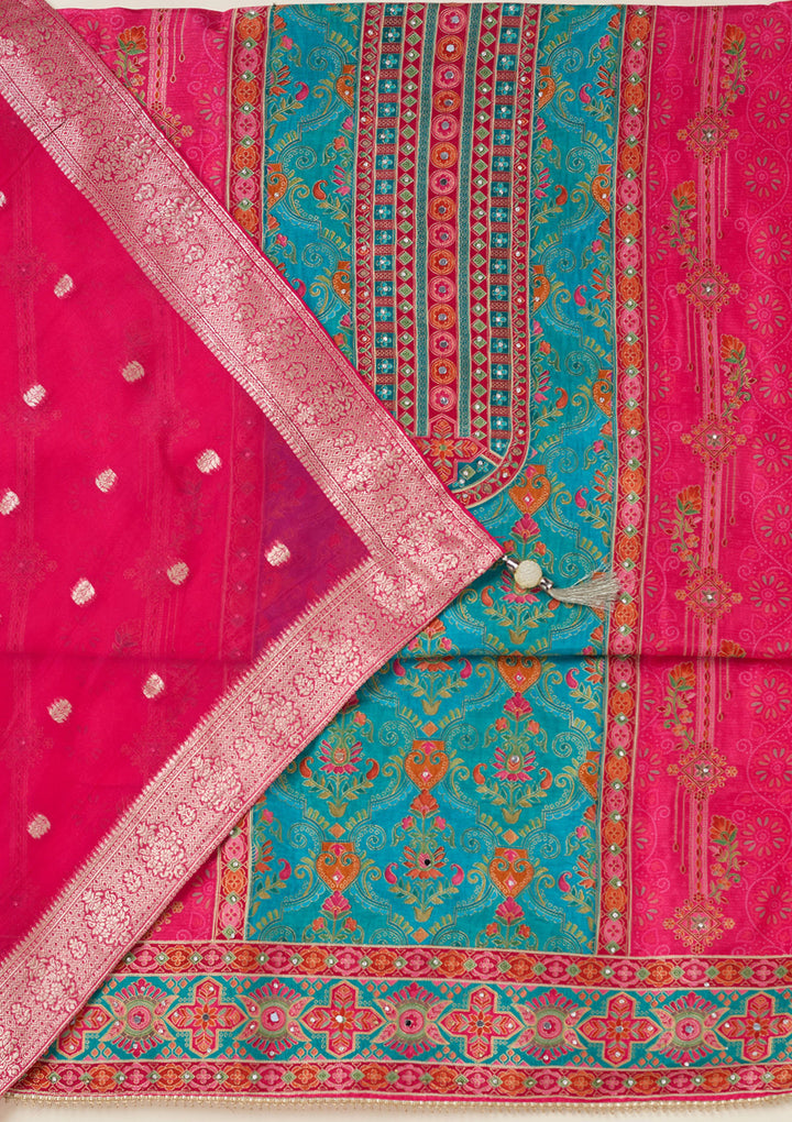 Rama Green Zariwork Dola Silk Unstitched Salwar Suit