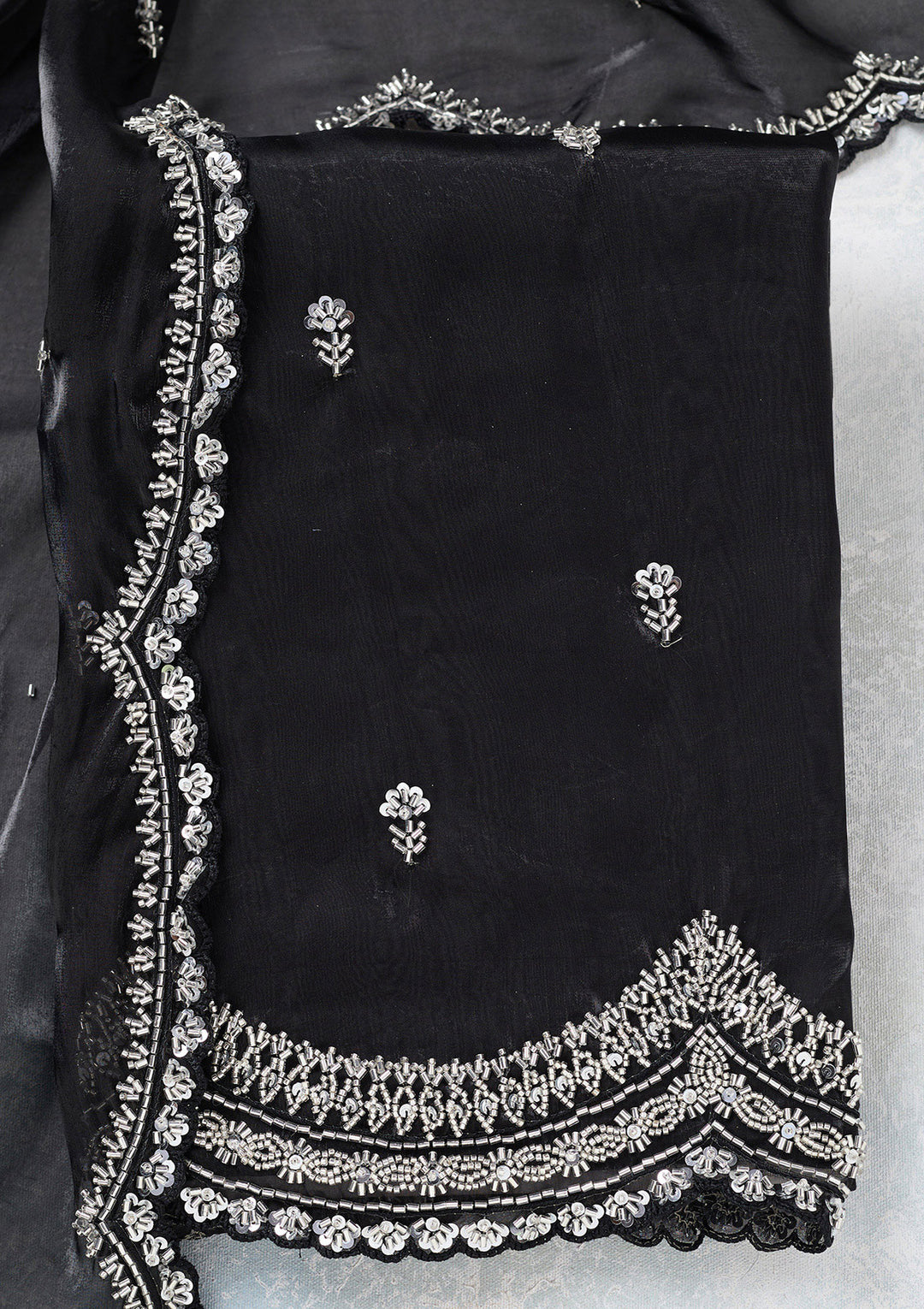 Black Cutdana Tissue Unstitched Salwar Suit