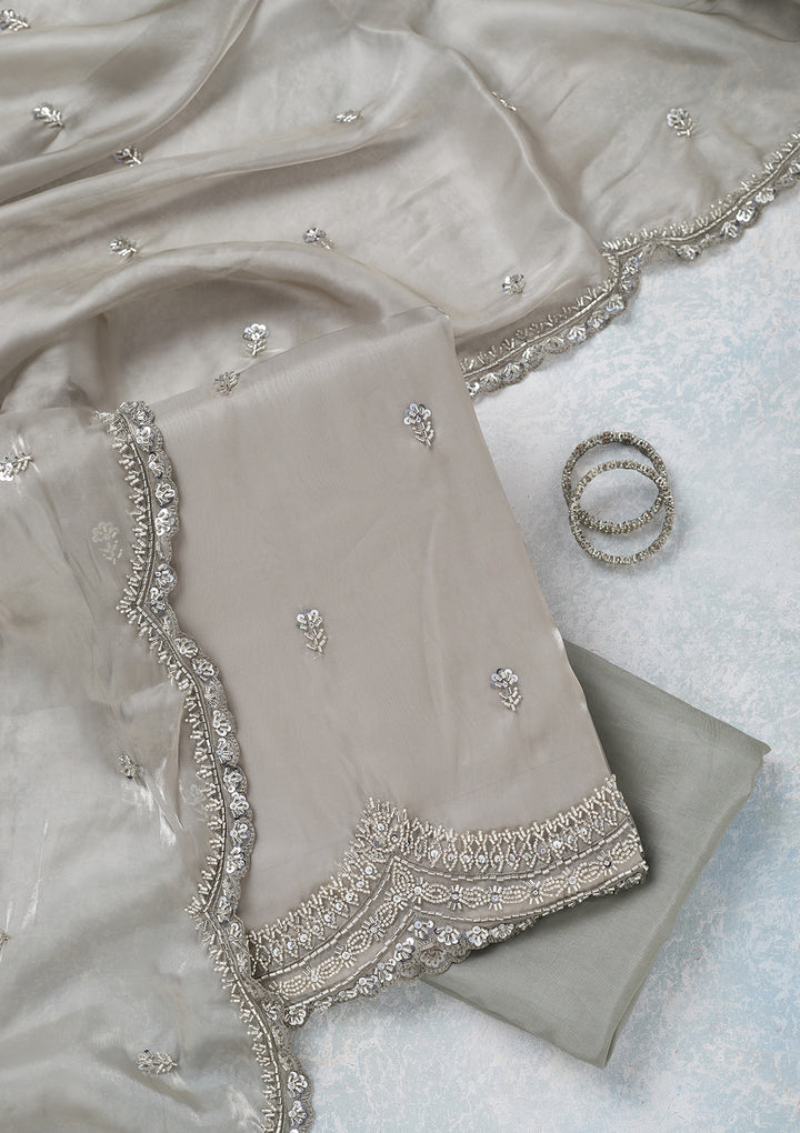 Light Grey Cutdana Tissue Unstitched Salwar Suit