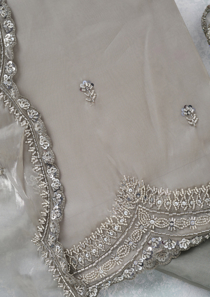 Light Grey Cutdana Tissue Unstitched Salwar Suit