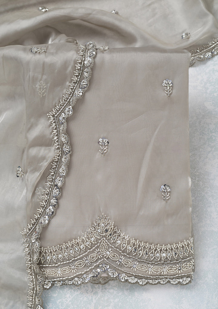 Light Grey Cutdana Tissue Unstitched Salwar Suit