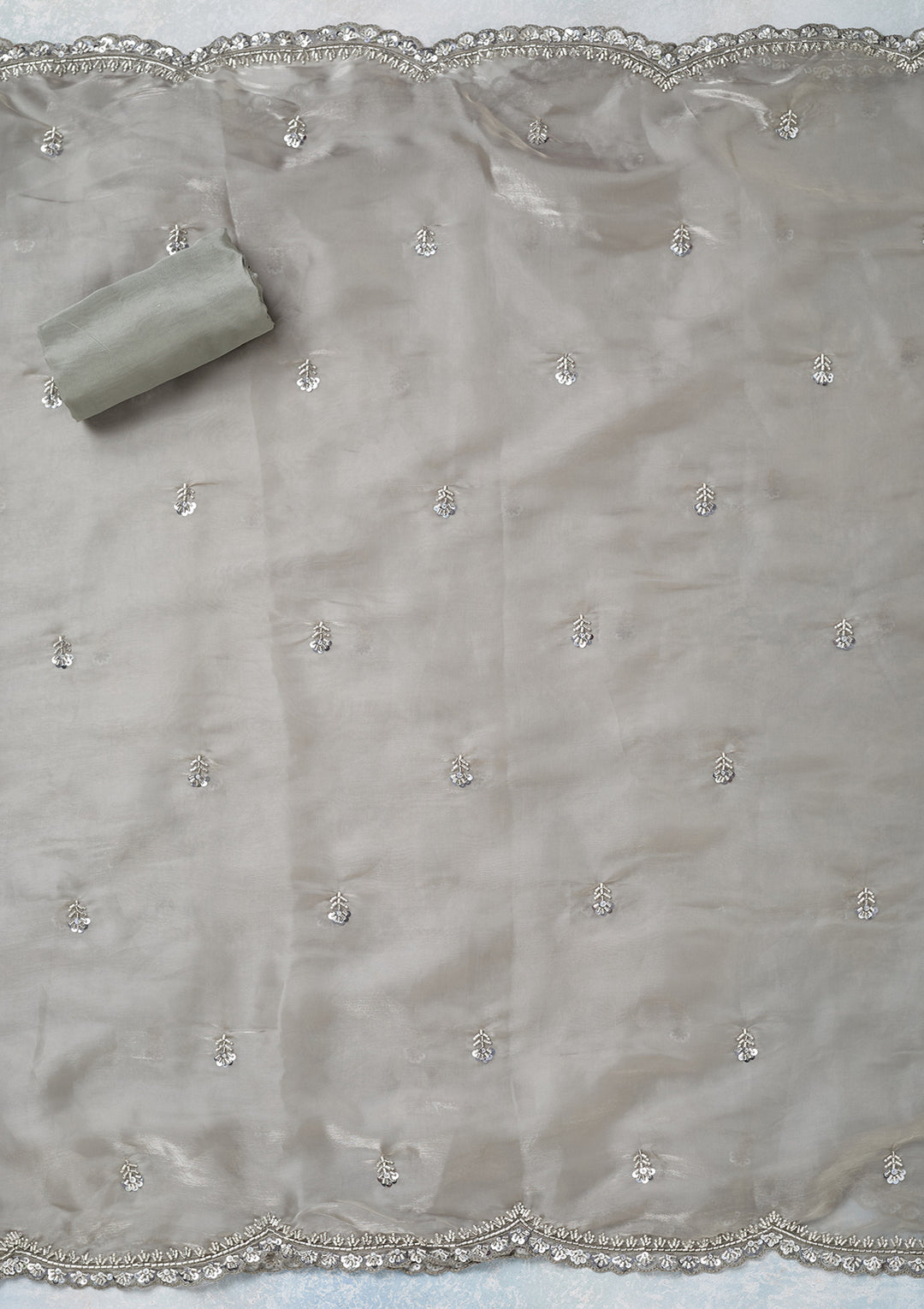 Light Grey Cutdana Tissue Unstitched Salwar Suit