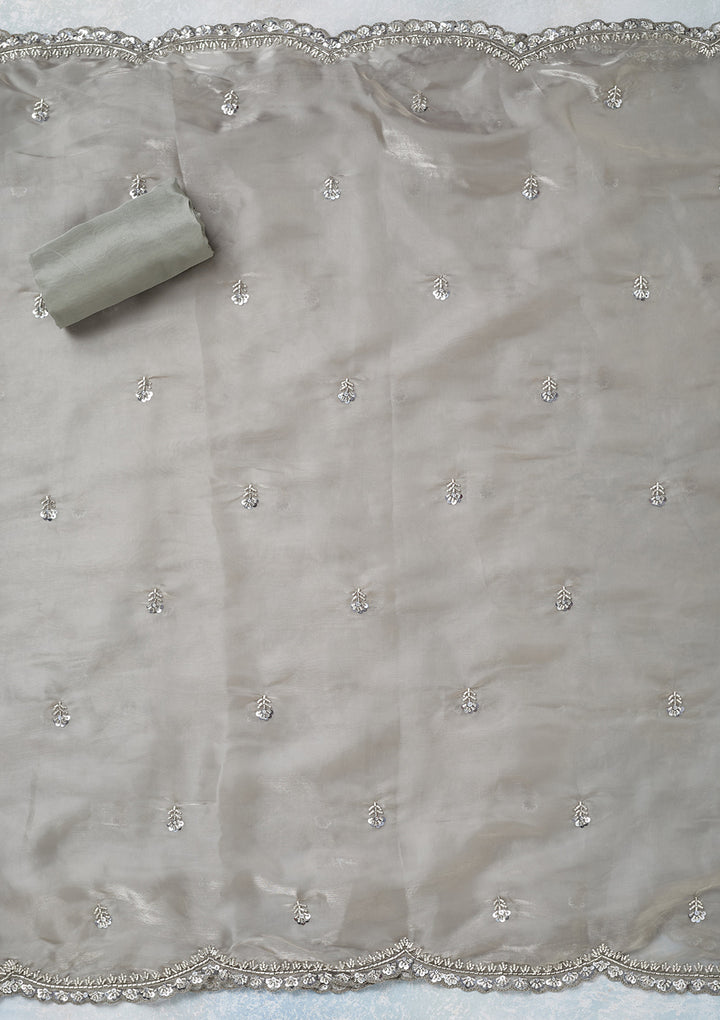 Light Grey Cutdana Tissue Unstitched Salwar Suit