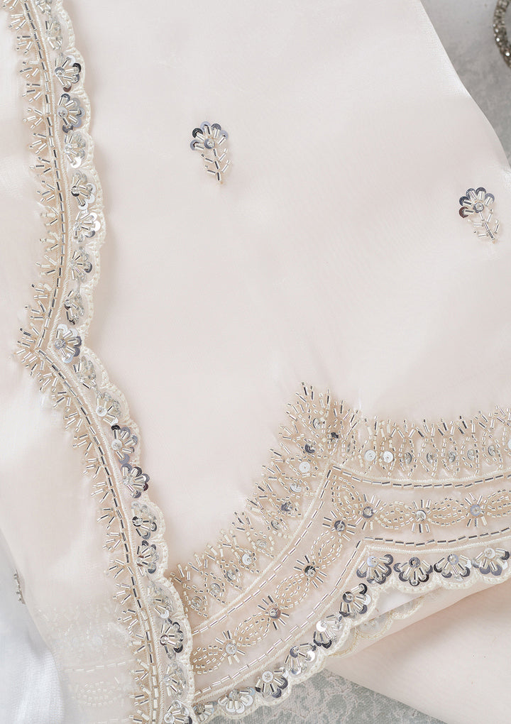 Off White Cutdana Tissue Unstitched Salwar Suit