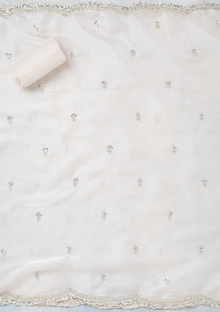 Off White Cutdana Tissue Unstitched Salwar Suit