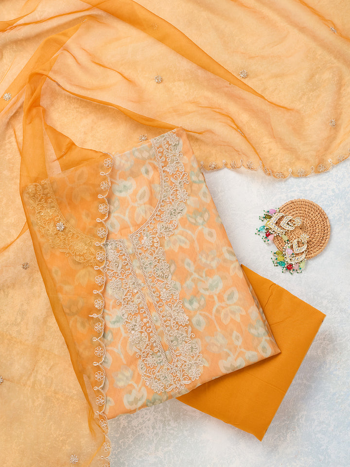 Mustard Threadwork Tissue Unstitched Salwar Suit