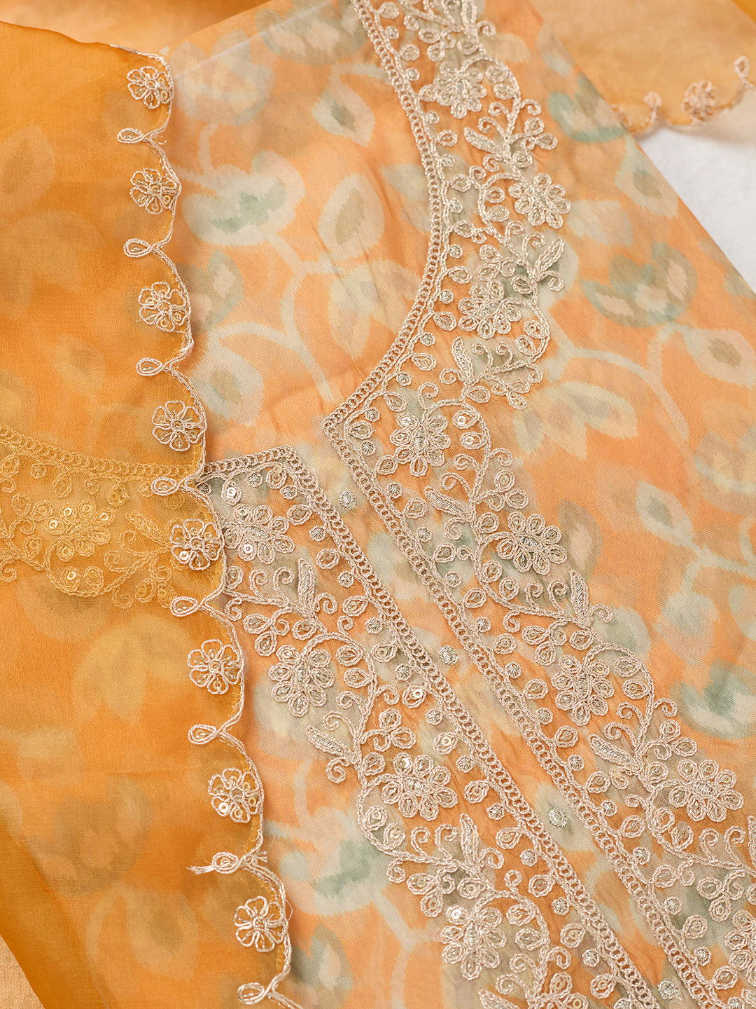 Mustard Threadwork Tissue Unstitched Salwar Suit