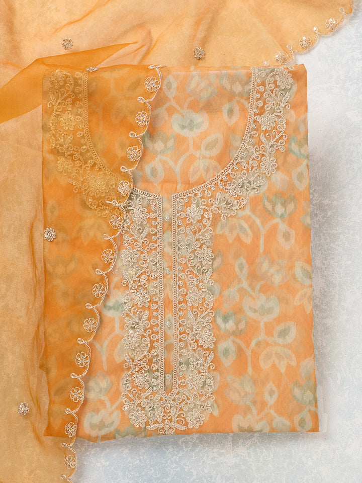 Mustard Threadwork Tissue Unstitched Salwar Suit