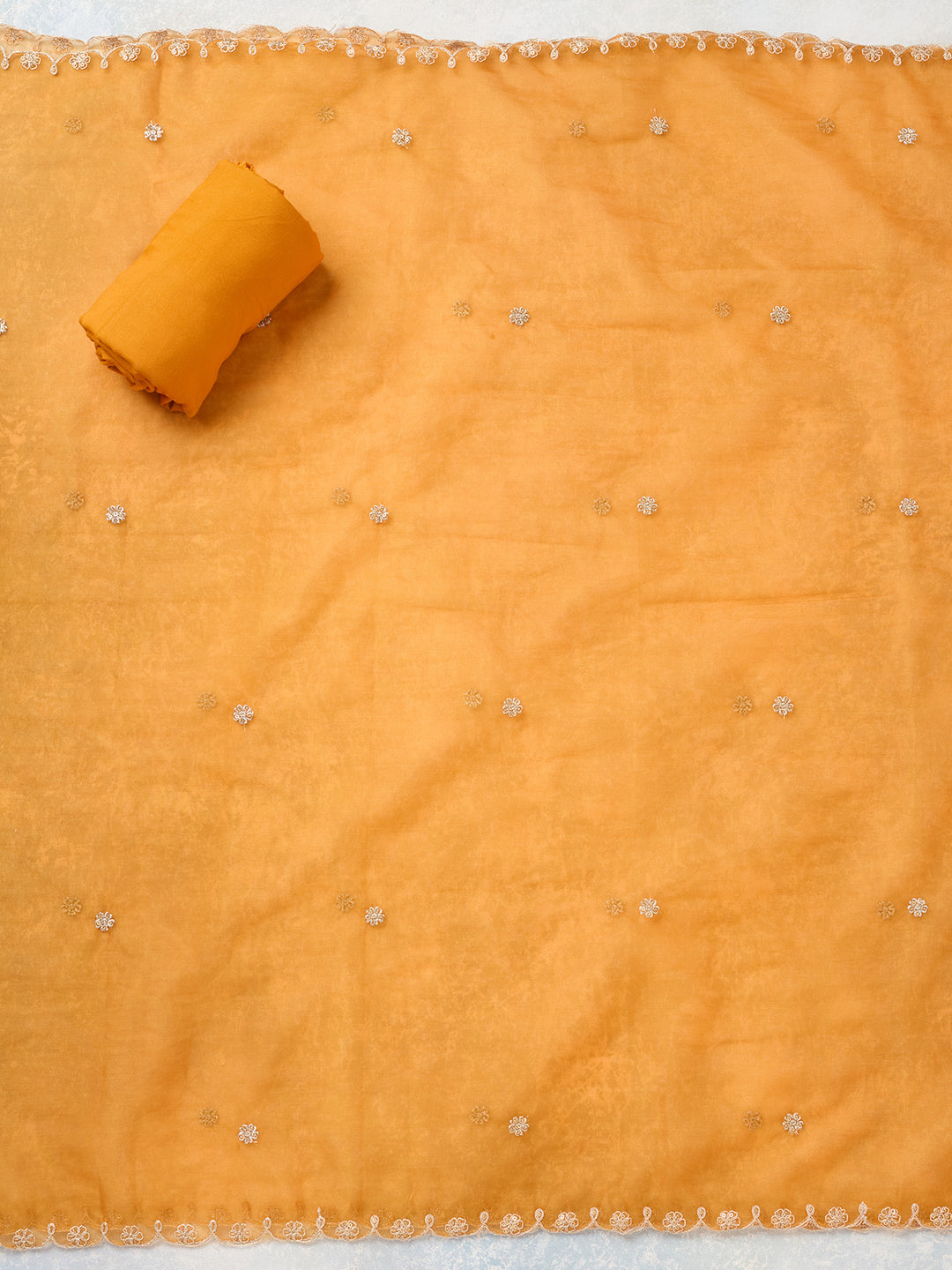 Mustard Threadwork Tissue Unstitched Salwar Suit