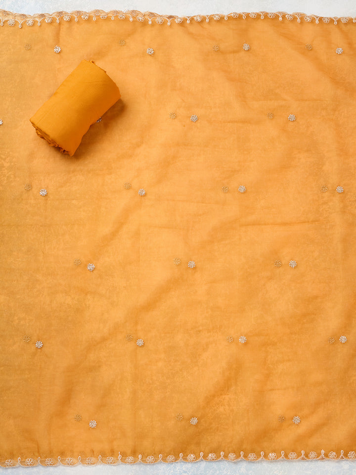 Mustard Threadwork Tissue Unstitched Salwar Suit
