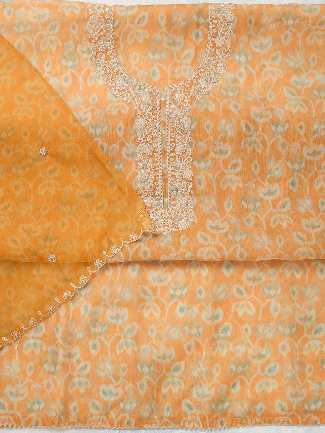 Mustard Threadwork Tissue Unstitched Salwar Suit