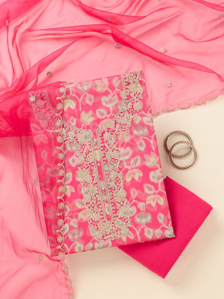 Pink Threadwork Tissue Unstitched Salwar Suit