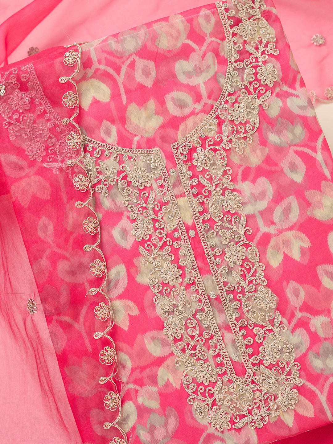 Pink Threadwork Tissue Unstitched Salwar Suit