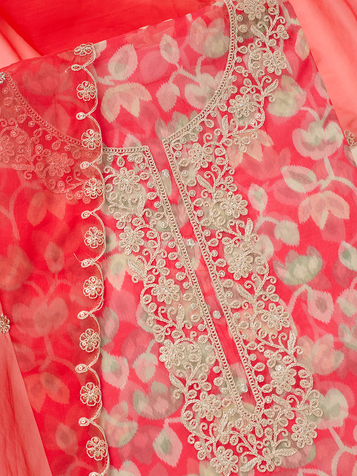 Red Threadwork Tissue Unstitched Salwar Suit