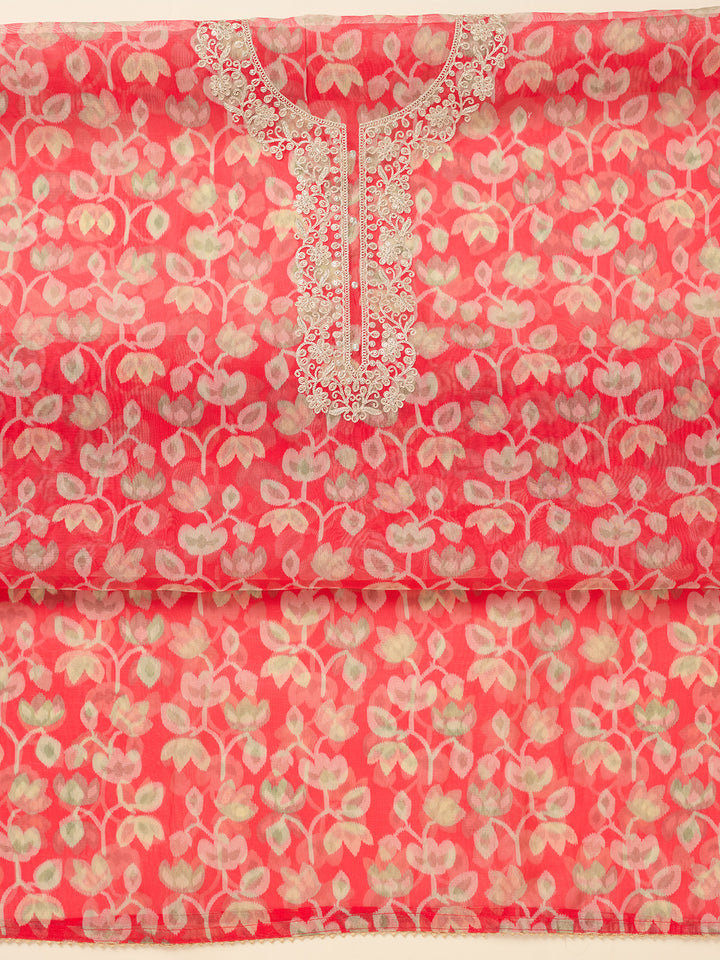 Red Threadwork Tissue Unstitched Salwar Suit