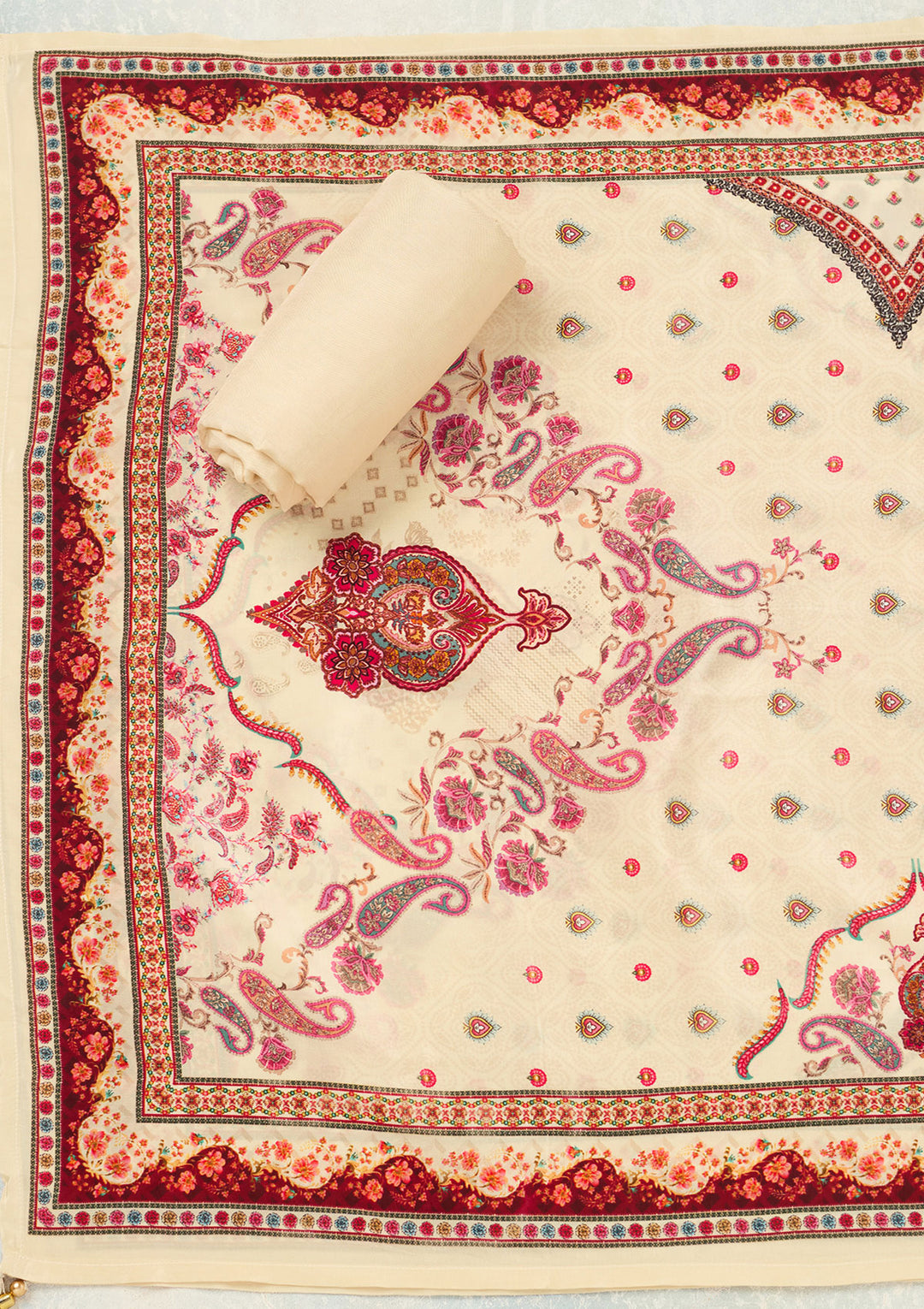 Cream Zariwork (Gold) Crepe Unstitched Salwar Suit