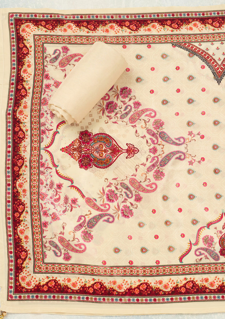 Cream Zariwork (Gold) Crepe Unstitched Salwar Suit