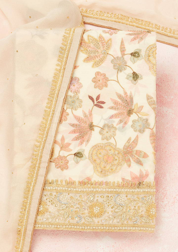 Cream Cutdana Crepe Unstitched Salwar Suit