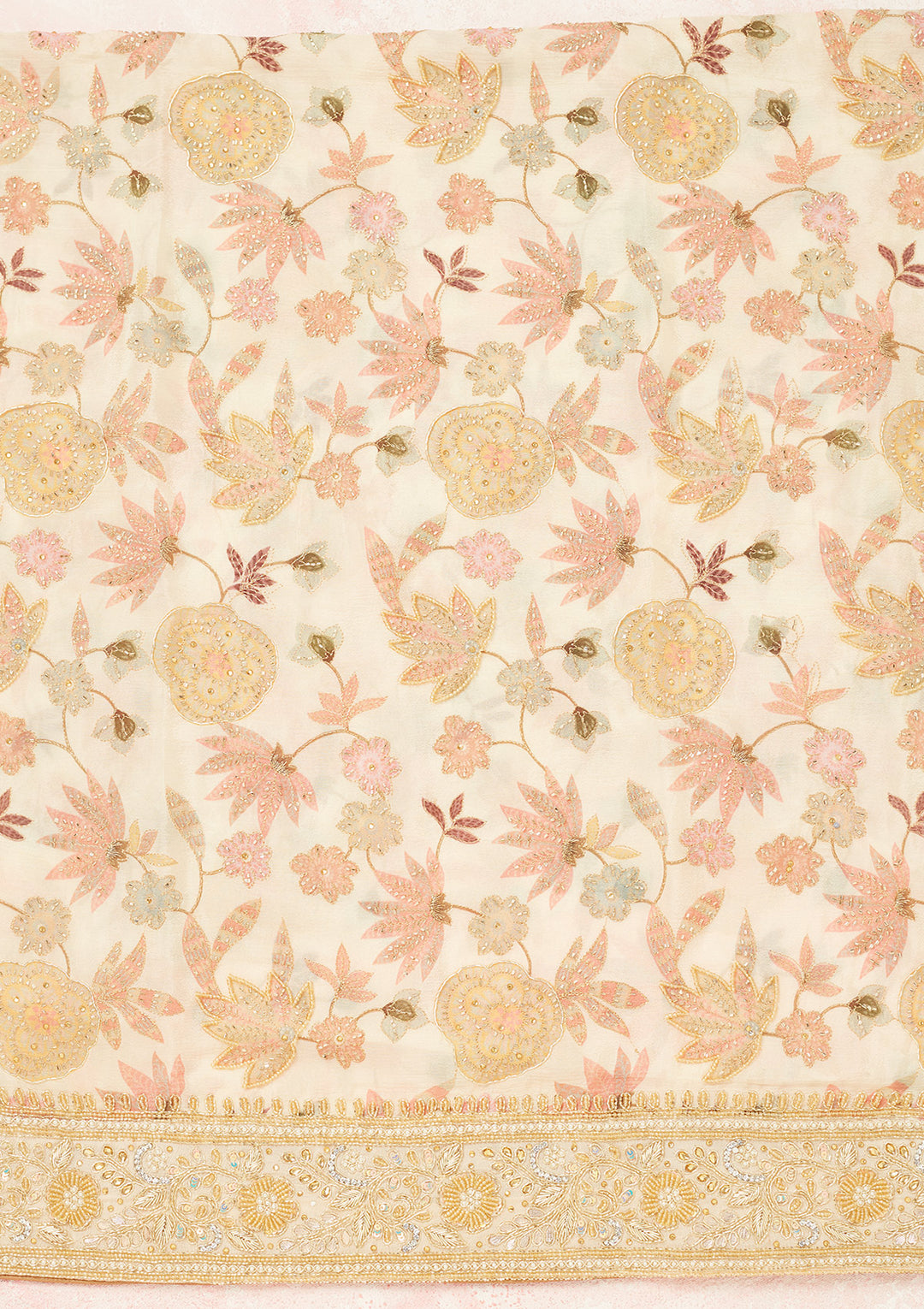 Cream Cutdana Crepe Unstitched Salwar Suit