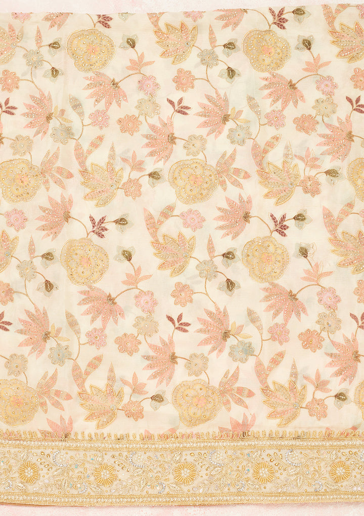 Cream Cutdana Crepe Unstitched Salwar Suit