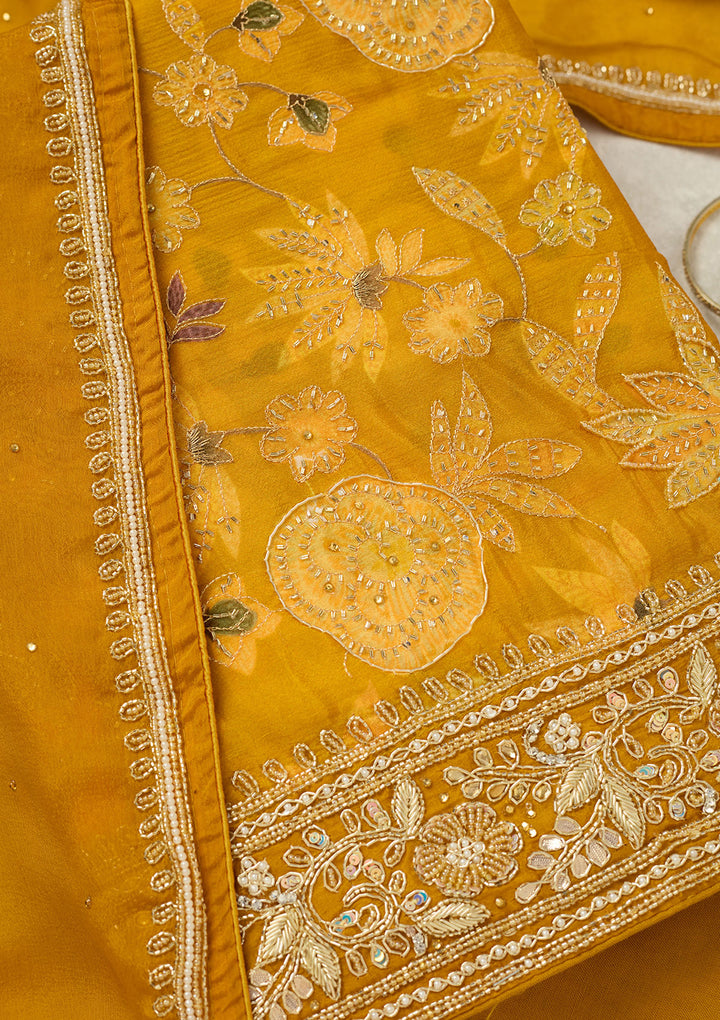 Mustard Cutdana Crepe Unstitched Salwar Suit