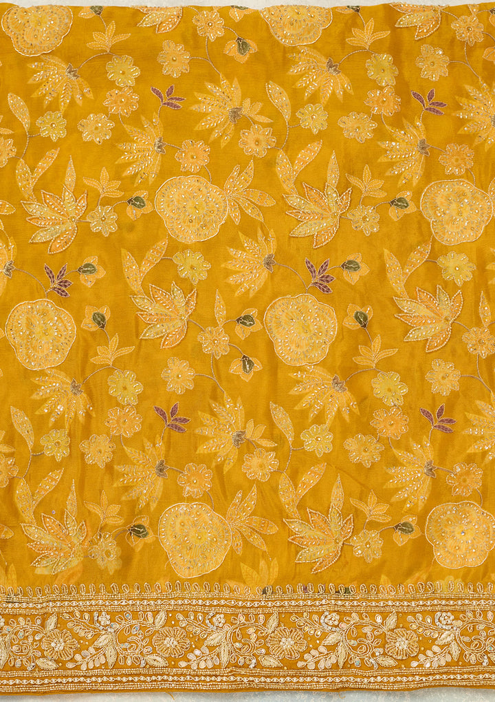 Mustard Cutdana Crepe Unstitched Salwar Suit