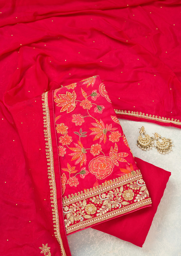 Rani Pink Cutdana Crepe Unstitched Salwar Suit