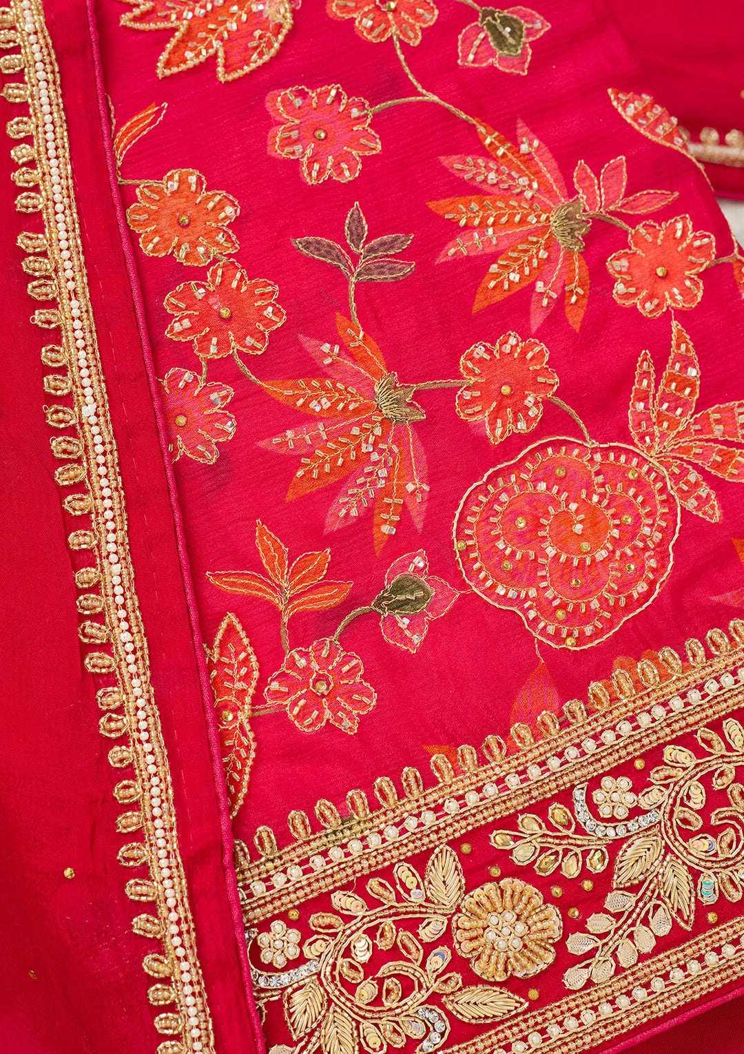 Rani Pink Cutdana Crepe Unstitched Salwar Suit