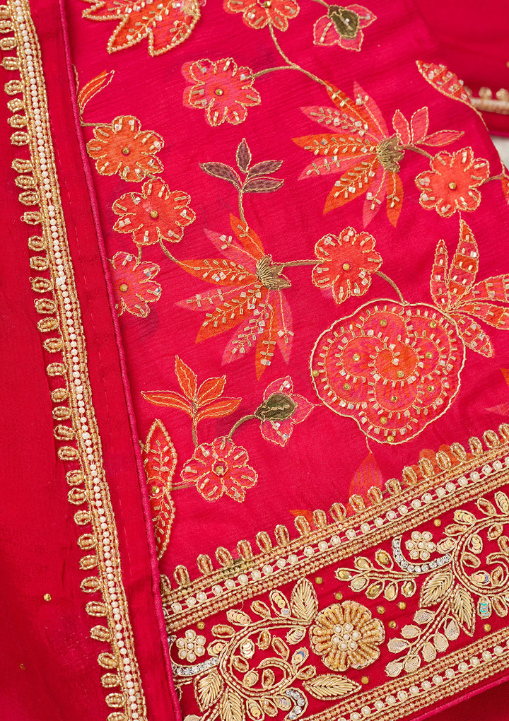 Rani Pink Cutdana Crepe Unstitched Salwar Suit