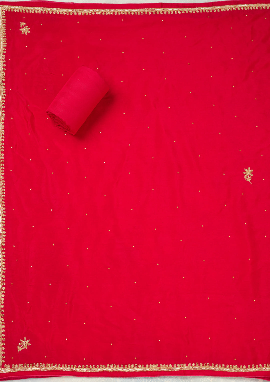 Rani Pink Cutdana Crepe Unstitched Salwar Suit