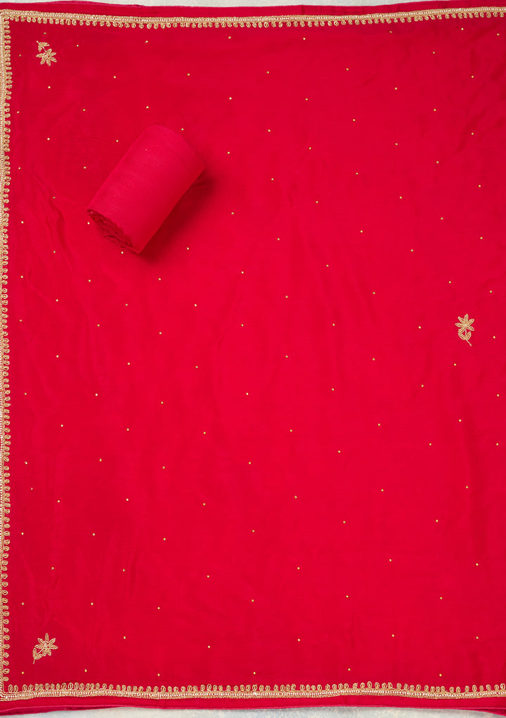 Rani Pink Cutdana Crepe Unstitched Salwar Suit