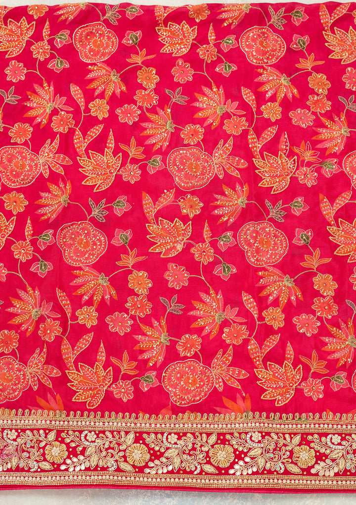 Rani Pink Cutdana Crepe Unstitched Salwar Suit