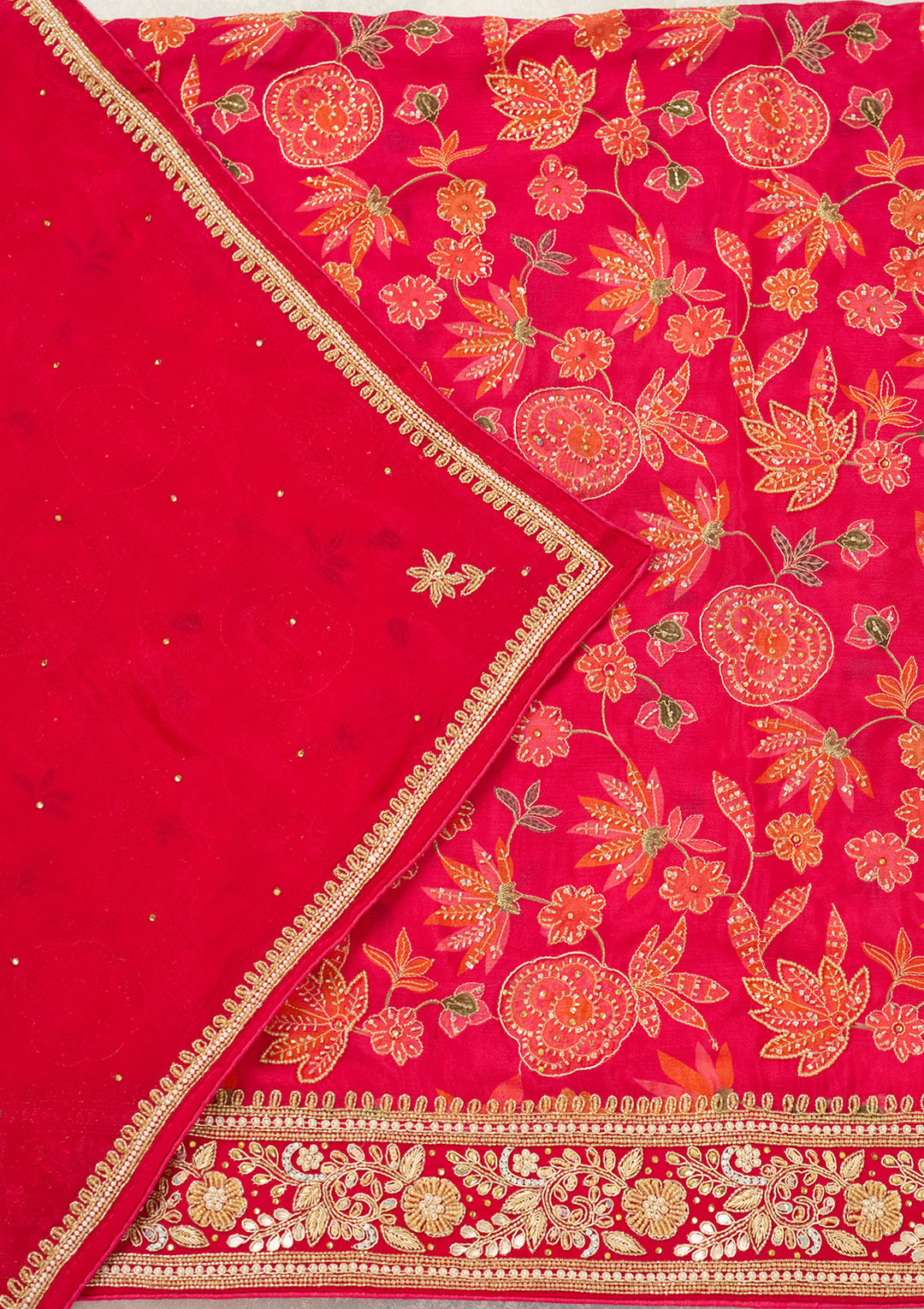 Rani Pink Cutdana Crepe Unstitched Salwar Suit