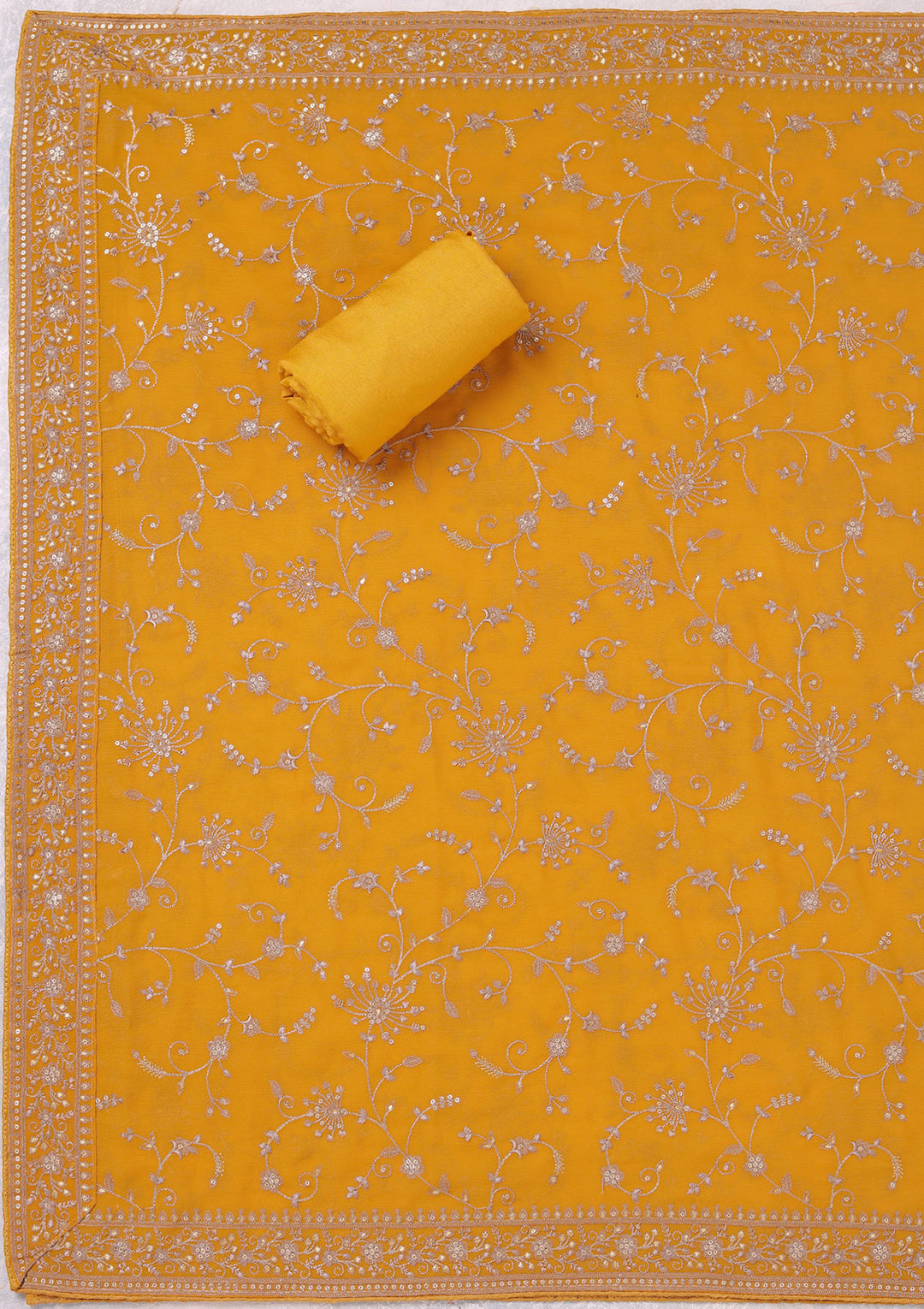 Mustard Threadwork Georgette Unstitched Salwar Suit