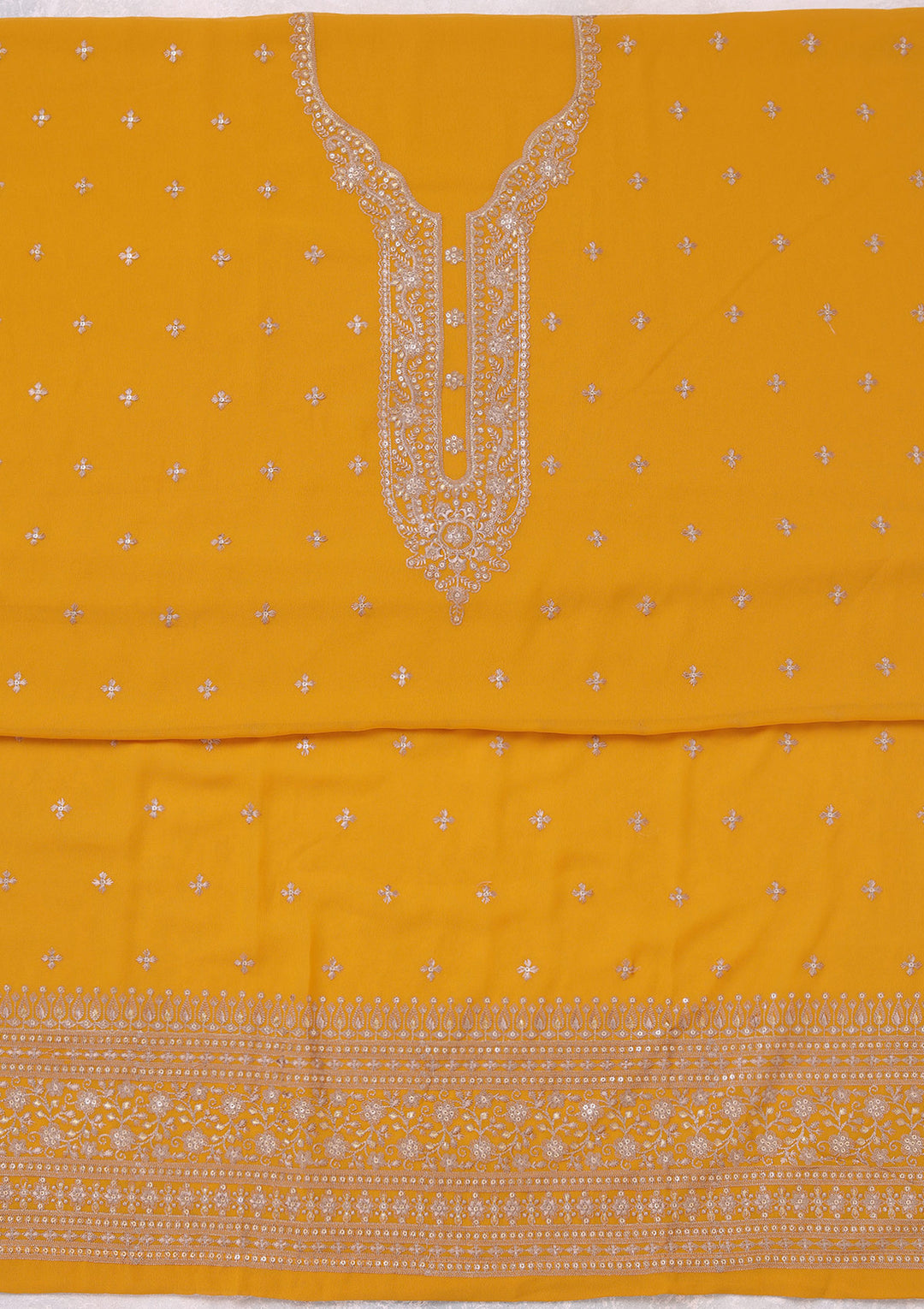 Mustard Threadwork Georgette Unstitched Salwar Suit
