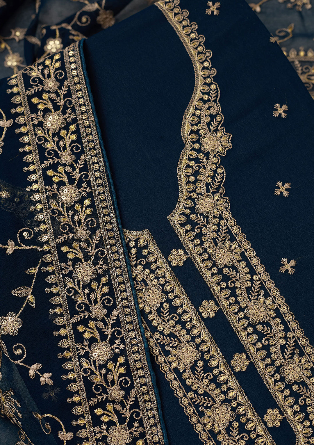 Navy Blue Threadwork Georgette Unstitched Salwar Suit