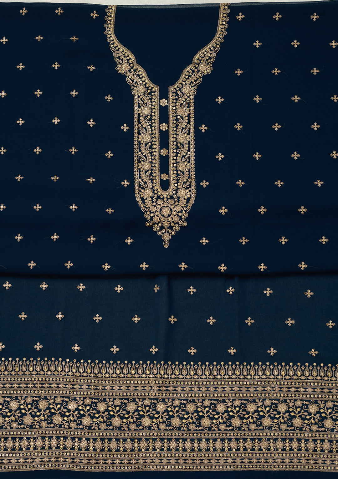 Navy Blue Threadwork Georgette Unstitched Salwar Suit