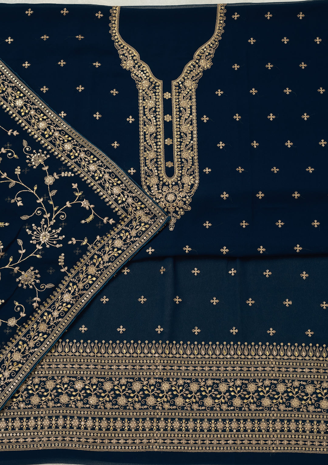 Navy Blue Threadwork Georgette Unstitched Salwar Suit