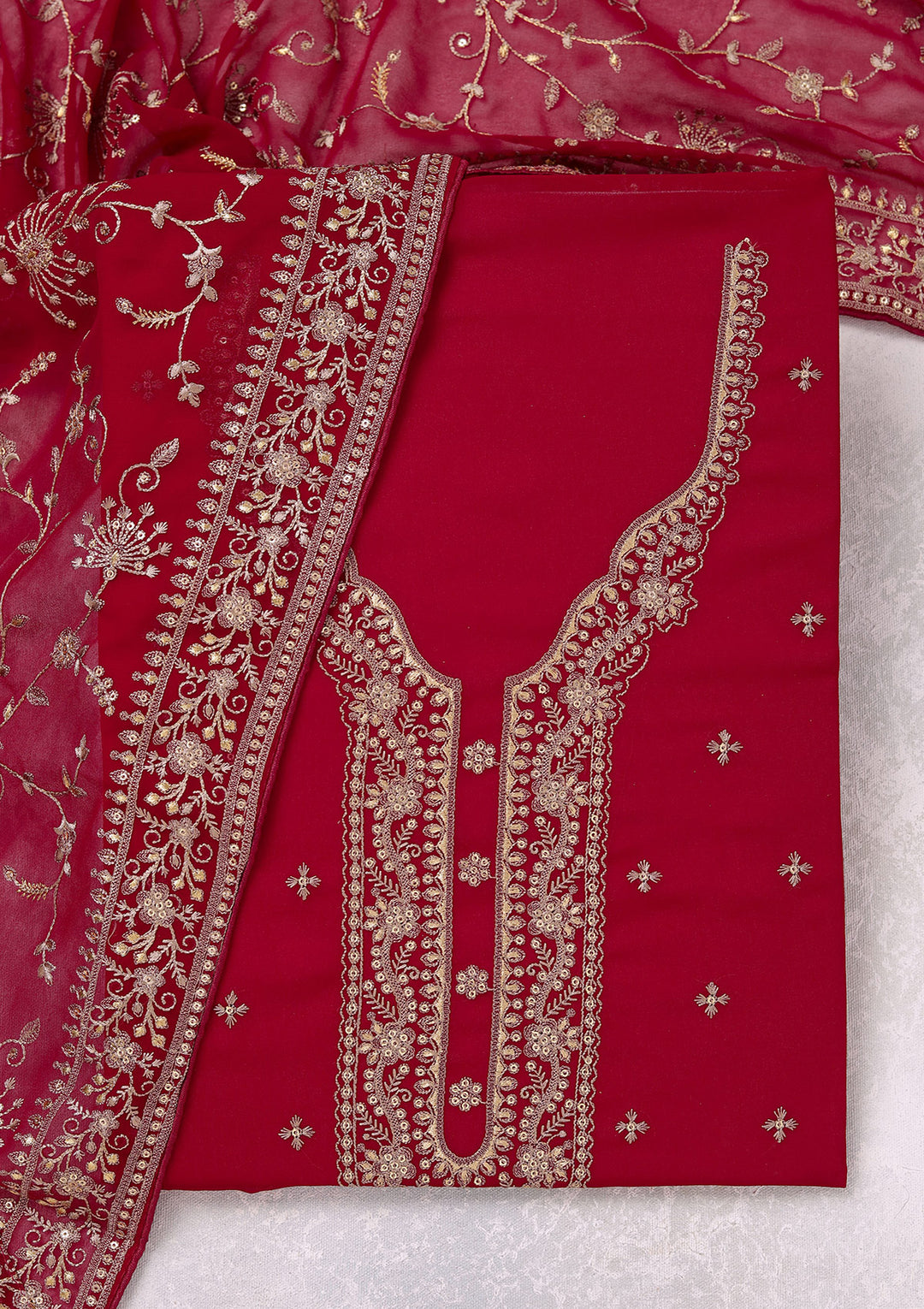 Rani Pink Threadwork Georgette Unstitched Salwar Suit